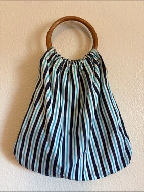 Reversible Tote Purse Stripe and Floral Bamboo Handle
